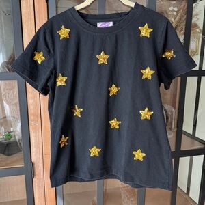 Queen of Sparkles City Black Starry night tee jersey crew short sleeve sequins
